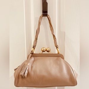 Kate Landry Leather Kiss-Lock Handbag